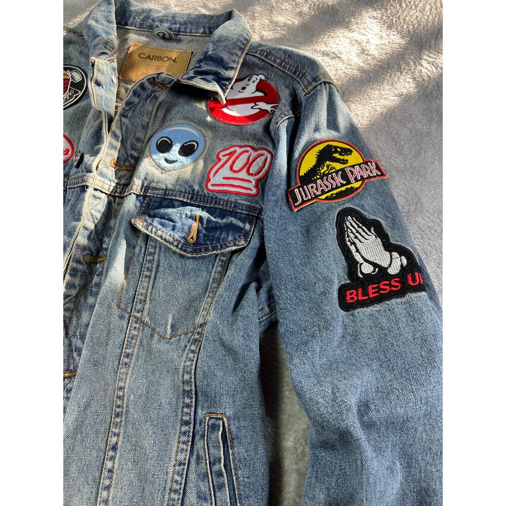 Custom Patch Denim Jacket Mens Medium Jurassic Pa… - image 4